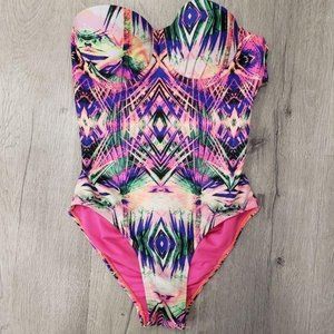 Tinibikini kaleidoscope geometric tribal strapless festival one piece swim suit